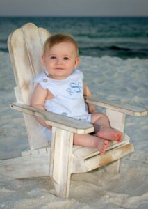 Destin Baby Photographer with white chair as prop