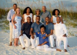family reunion photo in Destin on the beach at sunset