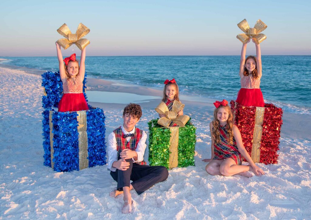Holiday photo of kids taken at the beach by one of our Destin photographers.