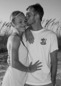 Black and white engagement photo