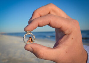 View through the engagement ring - a stylized engagement photo